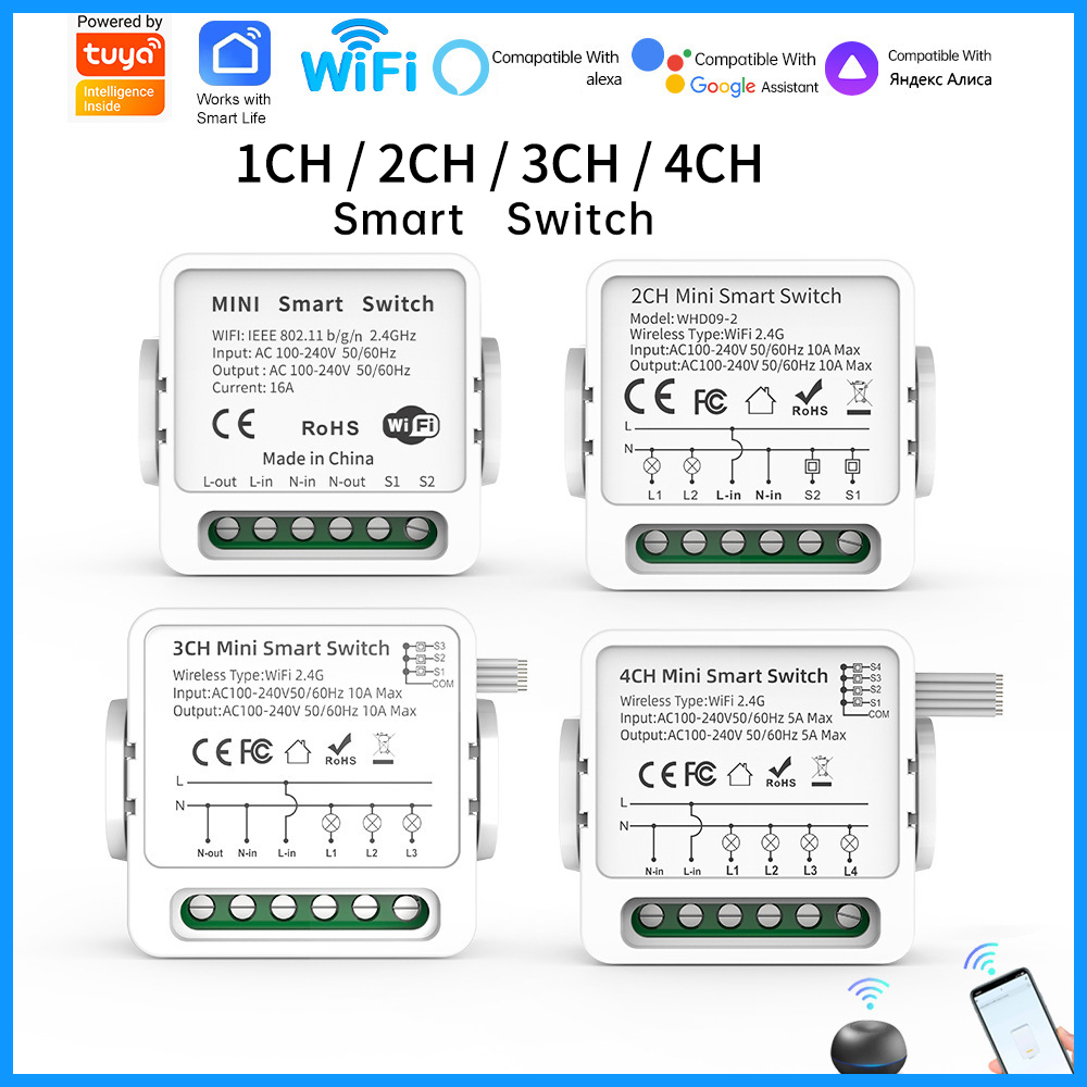 Smart Home Lighting - Tuya WiFi Smart-Schalter 1/2/3/4-fach 4-Wege Mini