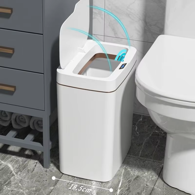 Smart Home Junkie - 15L Schmaler Intelligenter Badezimmer-Mülleimer Weiß Berührungsloser