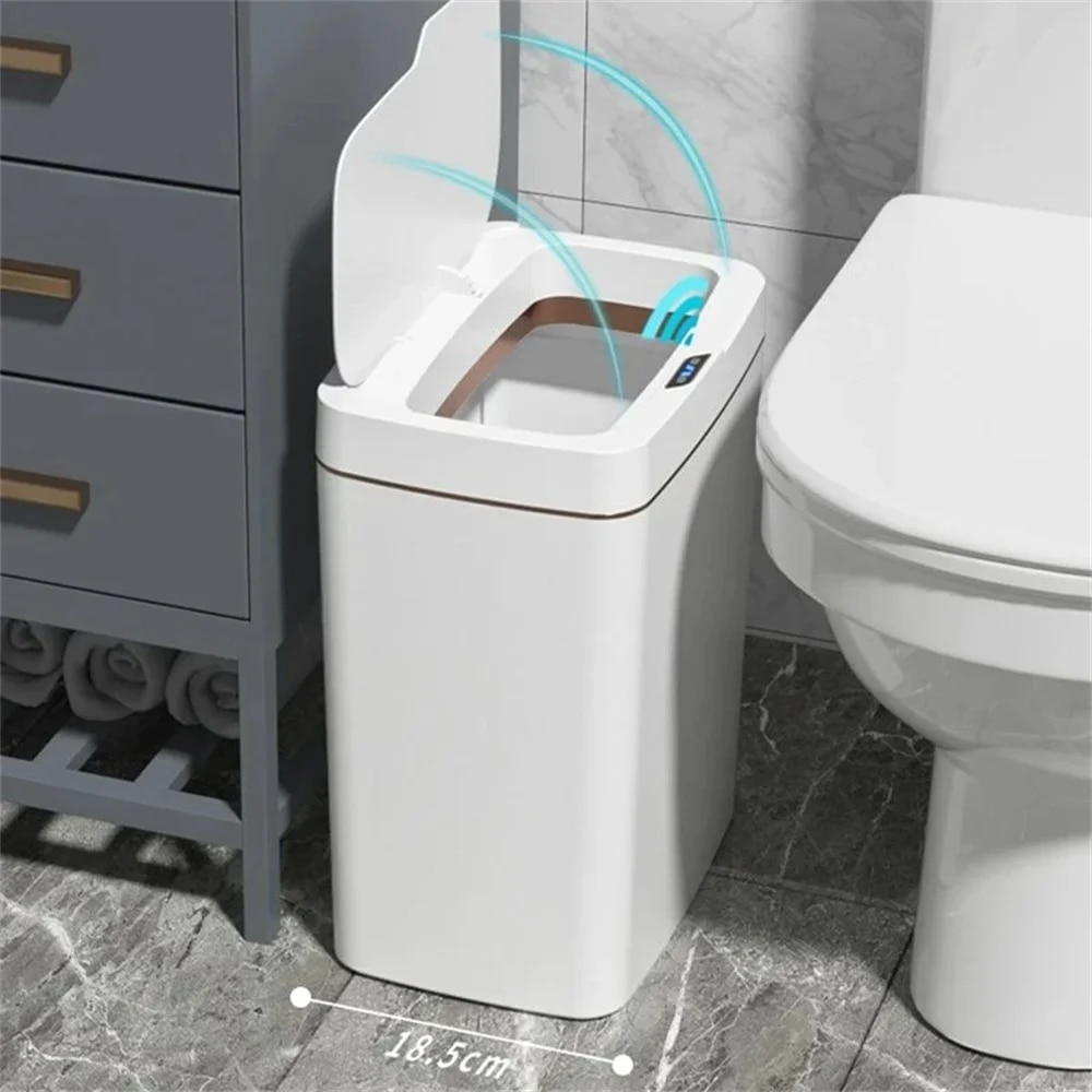Smart Home Junkie - Intelligenter Badezimmer-Mülleimer, automatische Verpackung, elektronischer Mülleimer,