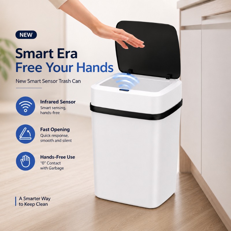 Smart Home Junkie - 13L Intelligenter Automatischer Berührungsloser Mülleimer, Batteriebetriebener